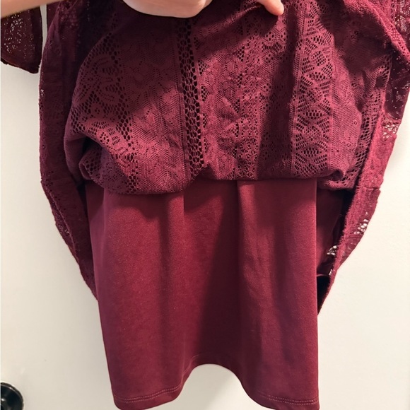 Xhilaration Burgundy Lace V Neck 3/4 Sleeve Dress Medium - Picture 6 of 13